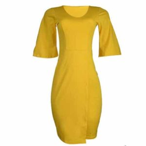 Women Sunset Yellow Bodycon Wrap Dress