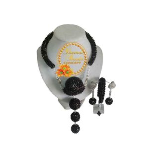 Women Black Crystal Beads Ball Jewelry Set