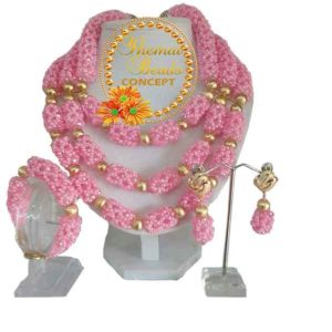 Women Hug-Kiss Pink-Gold Crystal Balls Seed Beads