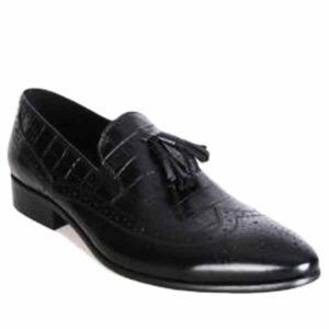 Men Black Skin-Leather Brogue Corporate Shoe