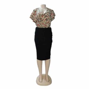 Women Black Pencil Skirt Heart Patterned Cow Neck Top