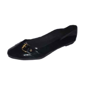 Women Black Buckle Designed Ballerina Flat Shoe
