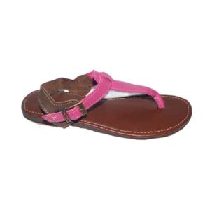 Women Fuchsia Pink Brown Strap Flat Sandals