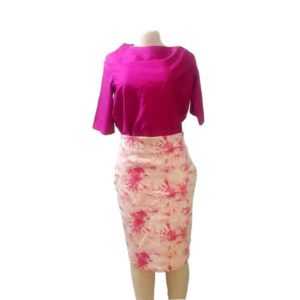 Women Half Shoulder Pink Top Stretchy Denim Pencil Skirt