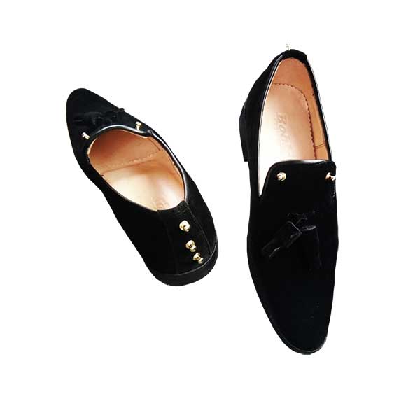 Men Black Suede Tassel Stud Loafers Shoe | CartRollers ﻿Online
