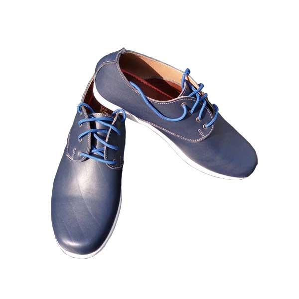 Men Blue Leather Laced Trainers Casual 
