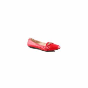 Women Bright Red Skin Leather Flat Covered Shoe