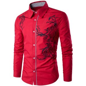 MEN FLAME DESIGN RED FITTED SHIRT