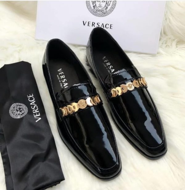 New Men Versace Black Patent Leather Shoe