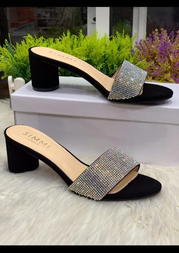 Women Sparkly Stoned Heeled Slippers