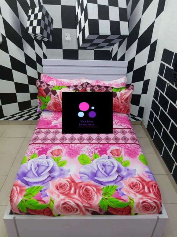 3D Floral Bedsheet - 4 Pillow Cases