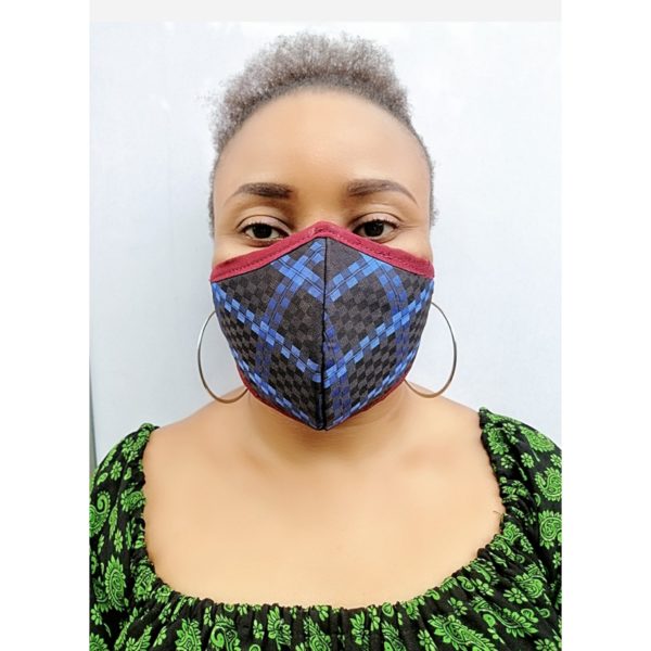 3 Ply Pure Cotton Breathable Nose Mask With Treated Filters - Blue Check