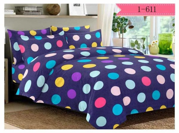 Colourful Polka Dots on Blue Bed Sheet And Duvet - 4 Pillow Cases