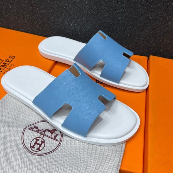 LUXURY SKY BLUE WITH CIDER LEATHER PALM SLIPPERS FROM FRANCE