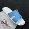 LUXURY SKY BLUE WITH CIDER LEATHER PALM SLIPPERS FROM FRANCE