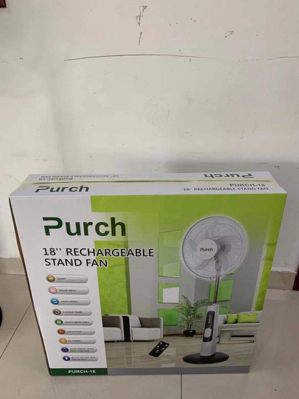 Purch 18″ Rechargeable Stand Fan With Remote Control + USB Port