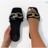 Chain Designed Ladies Leather Slip-On Women's Slippers