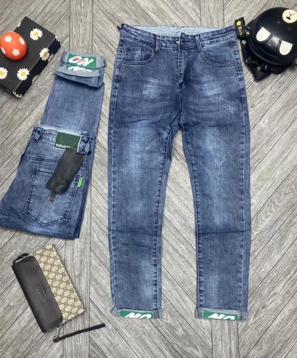 Quality Non-Fade Stone-Wash Men's Blue Stock Jeans