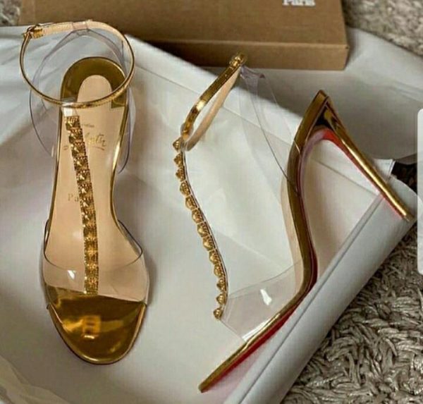 Transparent Ladies Fashion Pointed Stiletto High Heels Sandals-Gold