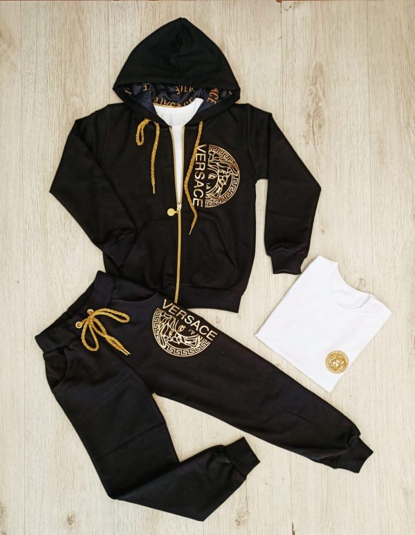Designers 3pcs Zip down Hoodie Jacket And Joggers Set For Kids