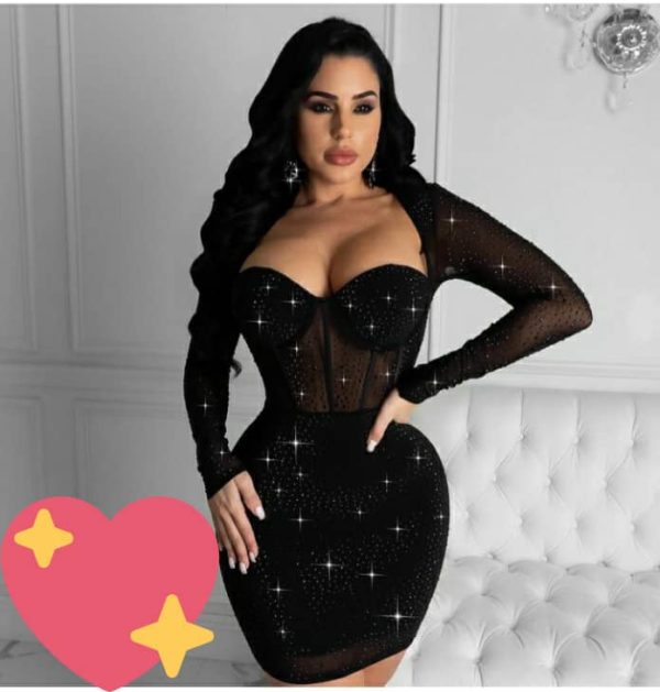 FEMALE PARTY SLEEVE GOWN-BLACK