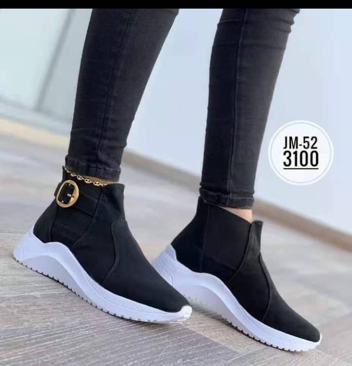 Women Black High Ankle Top Wedge Heels Canvas Lace Up Sneakers Shoes