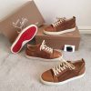 BROWN HIGH-TOP DESIGNERS RED-SOLE SNEAKERS FOR MEN