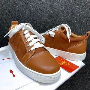 BROWN HIGH-TOP DESIGNERS RED-SOLE SNEAKERS FOR MEN