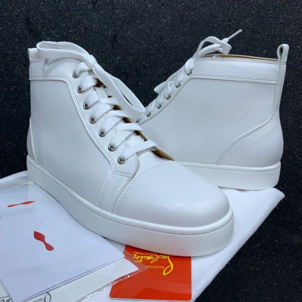 WHITE HIGH-TOP DESIGNERS RED-SOLE SNEAKERS