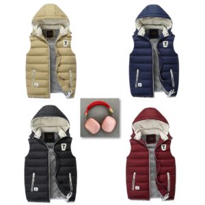 QUILTED PUFFER COAT, WINTER SLEEVELESS HOODIE JACKET
