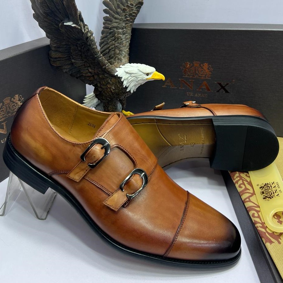 CLASSIC BUCKLE LEATHER DOUBLE MONK LOAFER SHOES