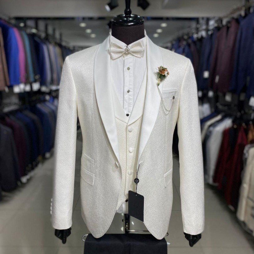 Slim Fit White Men Suits 3 Piece Wedding Tuxedo Casual Style Male Fashion  Blazer with Pants Vest Latest Smoking Costume - AliExpress