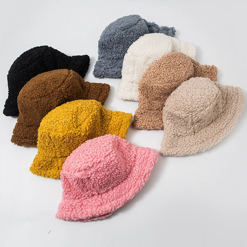 Beautiful Autumn winter lamb wool bucket foldable hat