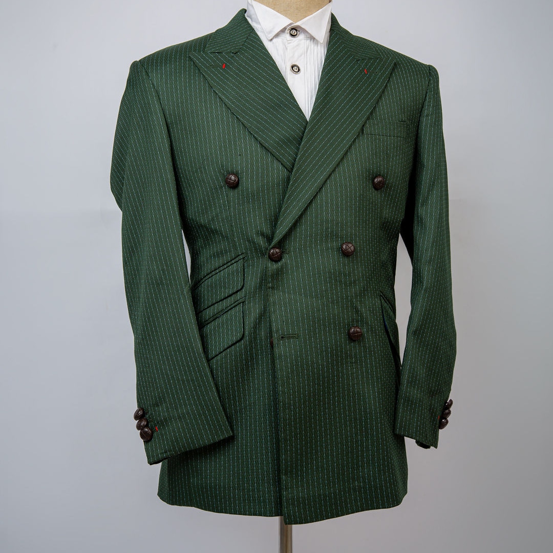 2 piece double-breasted Regal green double-breasted pinstripe suit