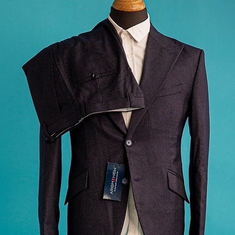 Charcoal black pinstripe 2 piece wool suit for men