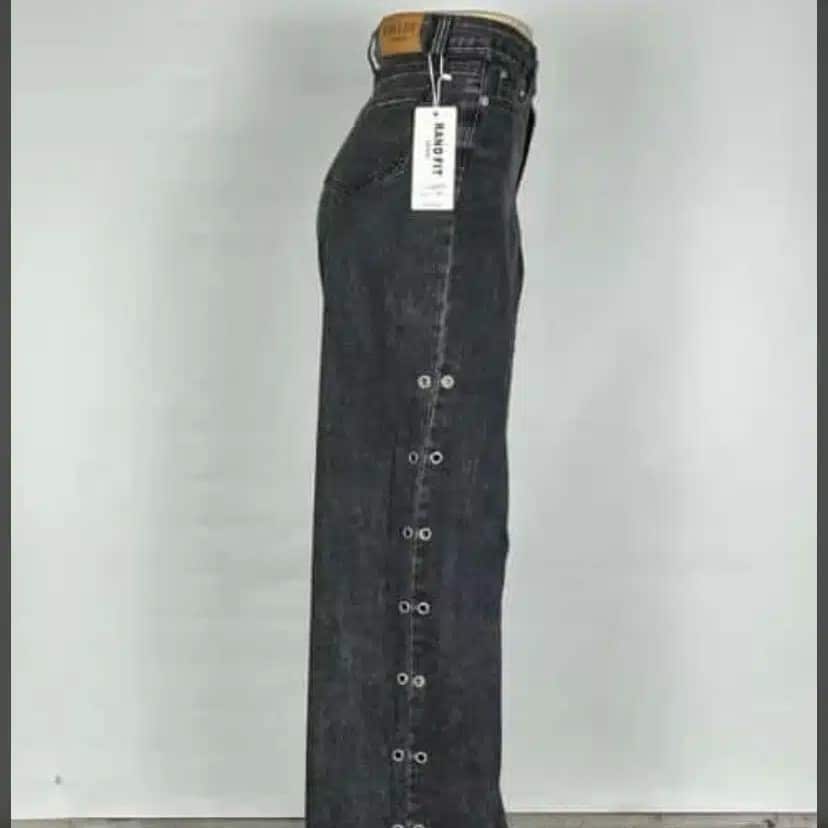 Black Side Holed Design Jeans For Women