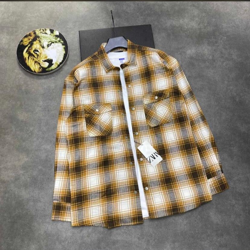 Stripped Checked Long-sleeve Shirt